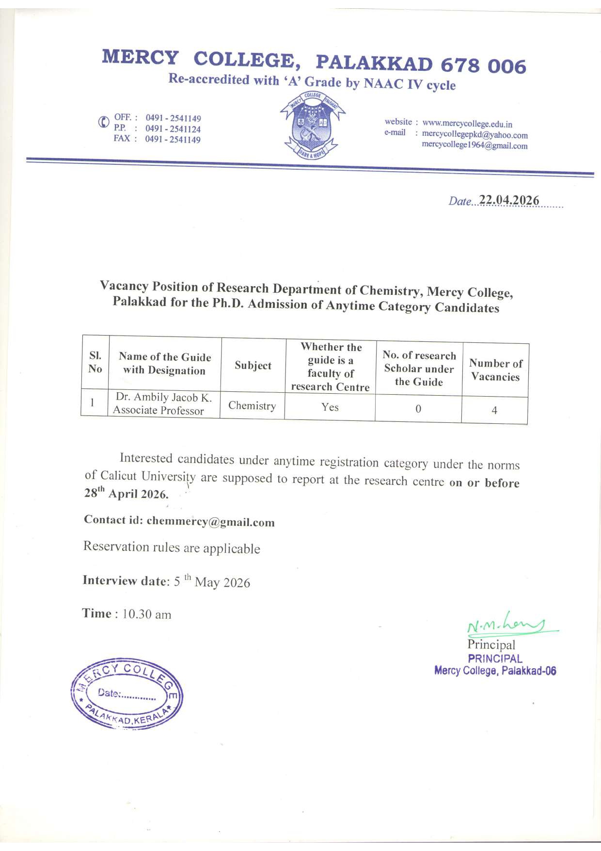 PhD Vacany - Chemistry